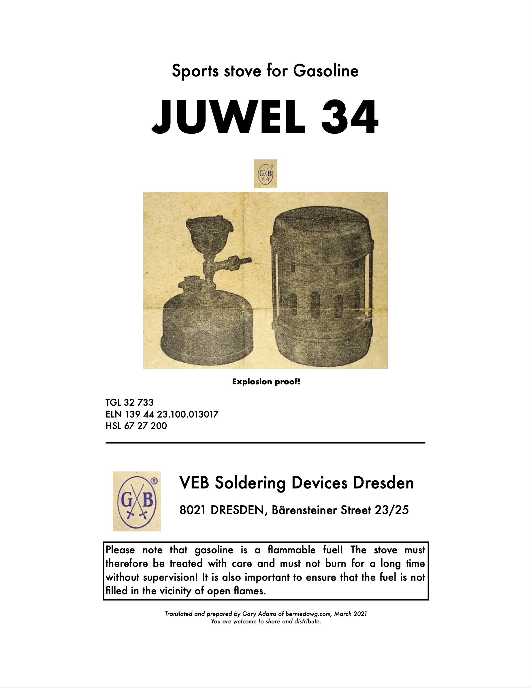 Juwel 34 Stove Manual and Instructions – Original German and 
